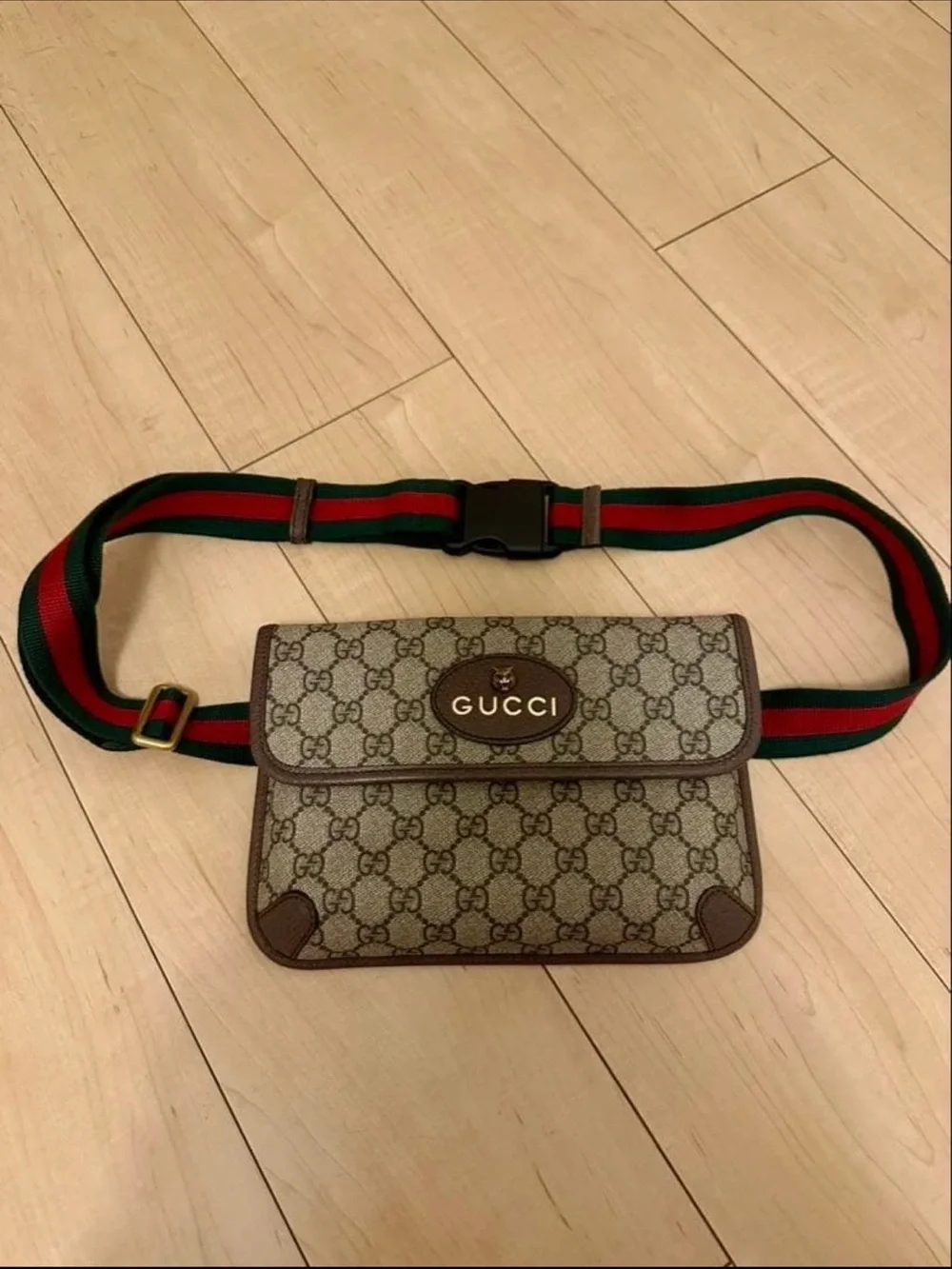 Gucci Monogram Canvas Belt Bag with Green and Red Web Strap